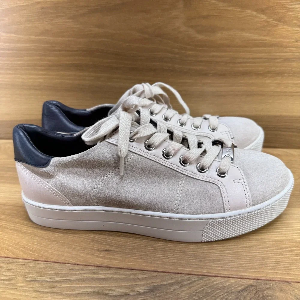 Coach Paddy Sneakers Chunky Low Top Womens 6 Cream Suede Navy Leather Casual